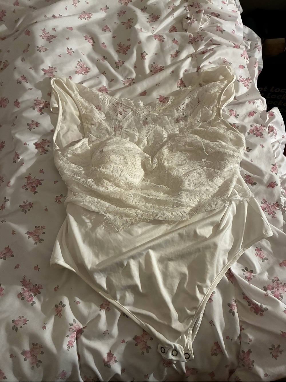 Lace-Trim Ivory Bodysuit for Women